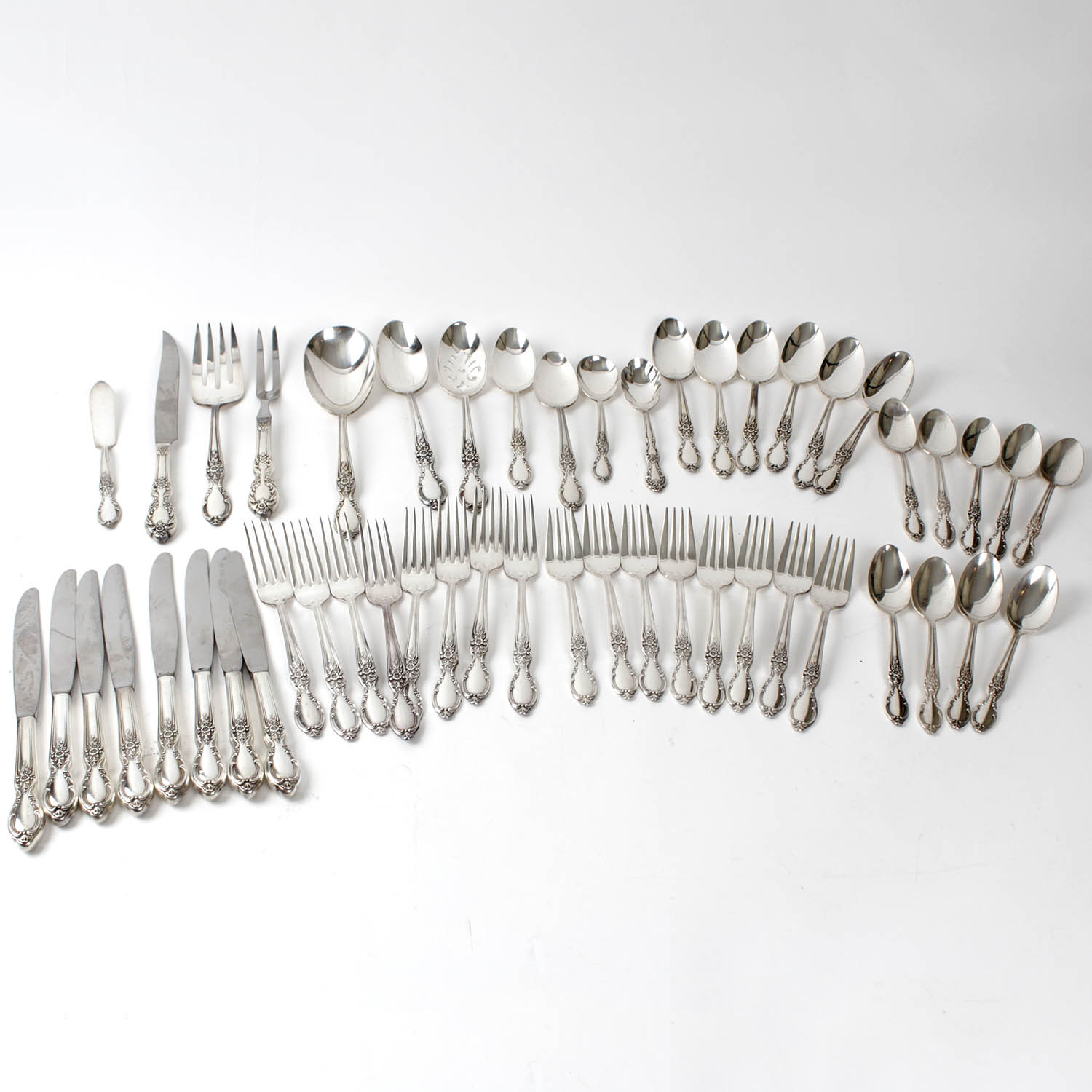 Fifty Piece Set of W.M. Rogers & Son Silverplated Victorian Rose Flatware