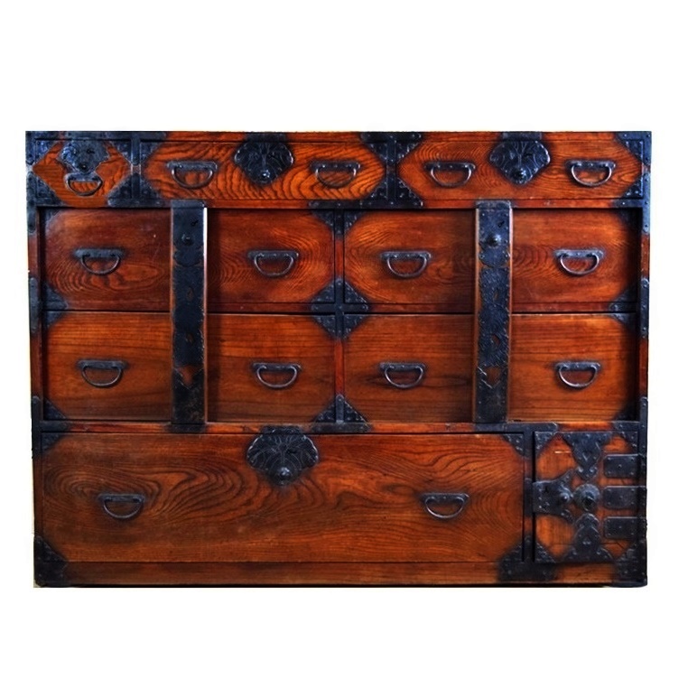 Circa 1850 Japanese Funa-Dansu Tansu (Sea Merchants Chest) in Keyaki Wood