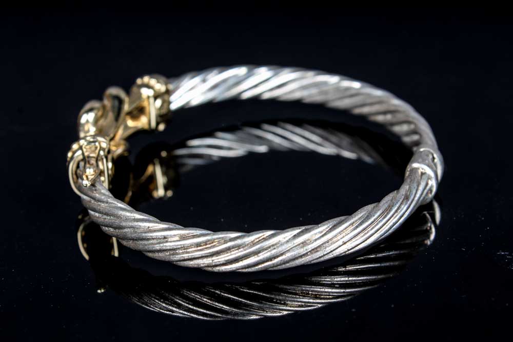 Sterling Silver and 14K Yellow Gold Bangle Knot Bracelet