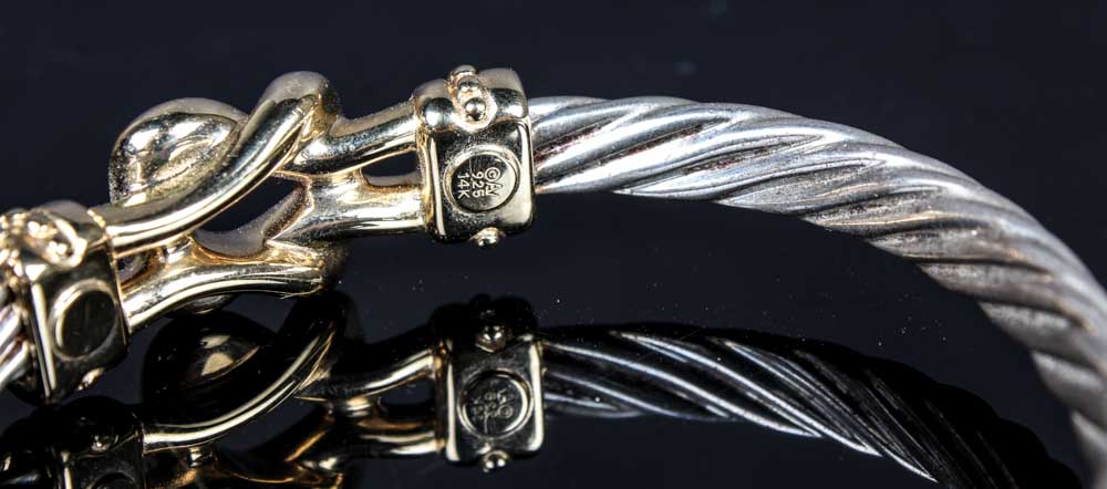 Sterling Silver and 14K Yellow Gold Bangle Knot Bracelet