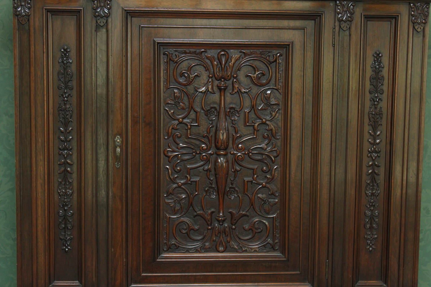 Vintage Renaissance Style Tall Walnut Bar Cabinet
