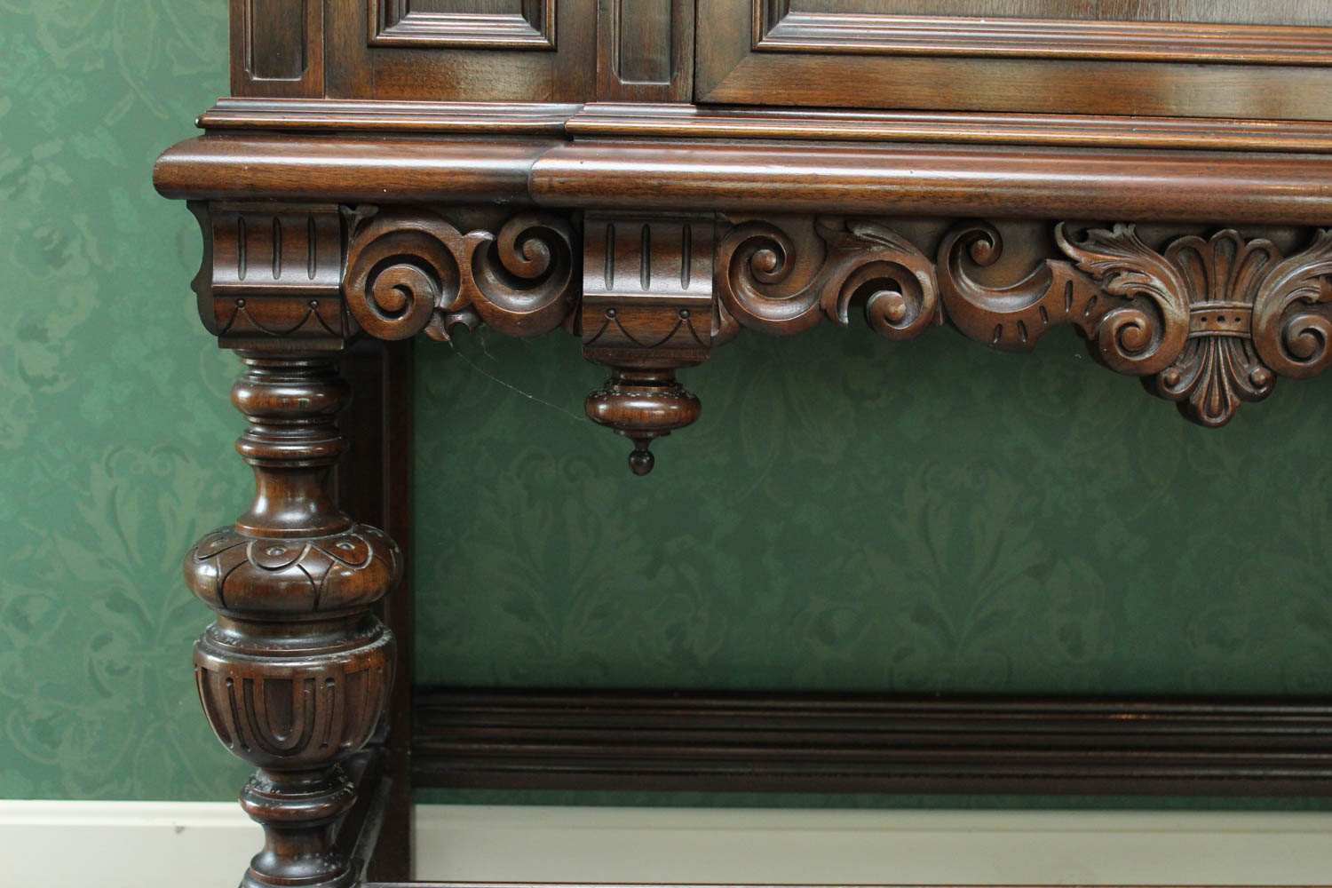 Vintage Renaissance Style Tall Walnut Bar Cabinet