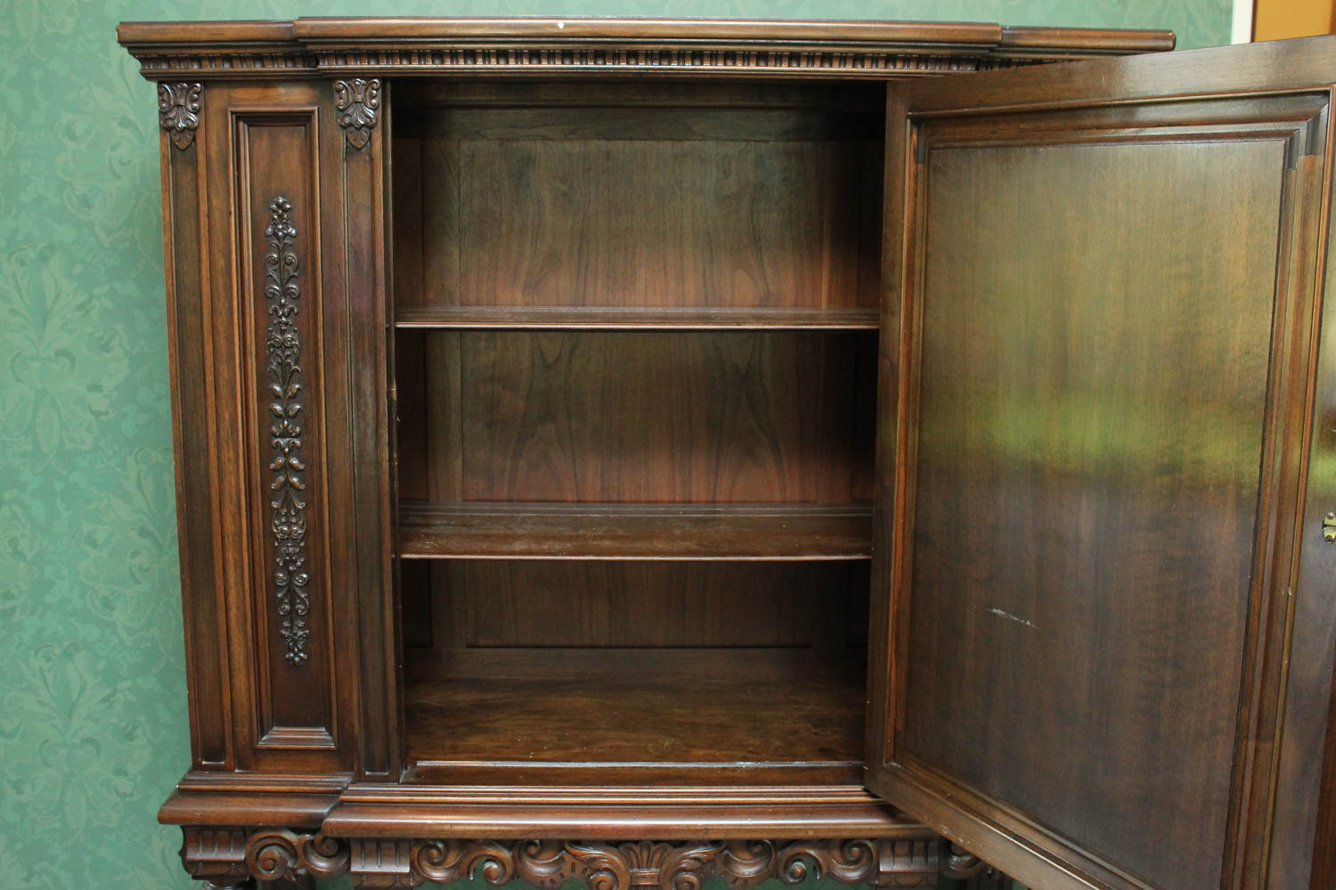 Vintage Renaissance Style Tall Walnut Bar Cabinet