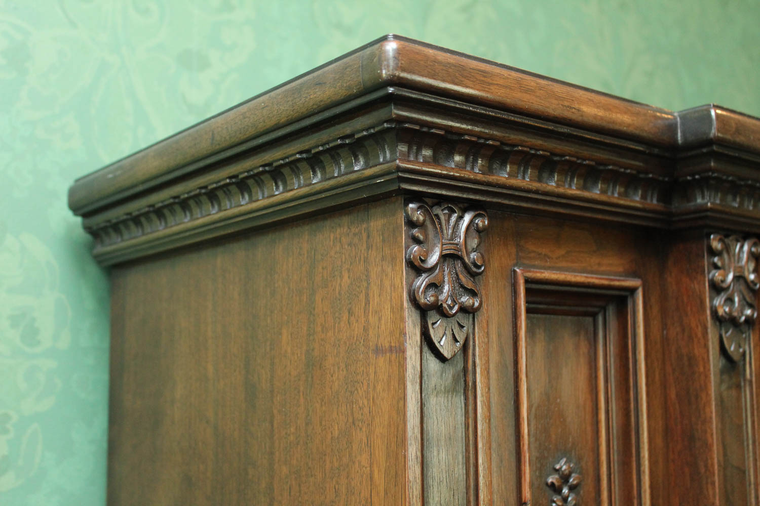 Vintage Renaissance Style Tall Walnut Bar Cabinet