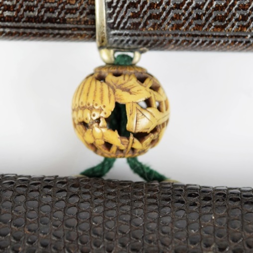 Antique Meiji Period Japanese Kiseru (Smoking Pipe) with Sterling Tips and Lizard Tobacco Pouch