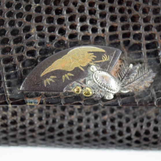 Antique Meiji Period Japanese Kiseru (Smoking Pipe) with Sterling Tips and Lizard Tobacco Pouch