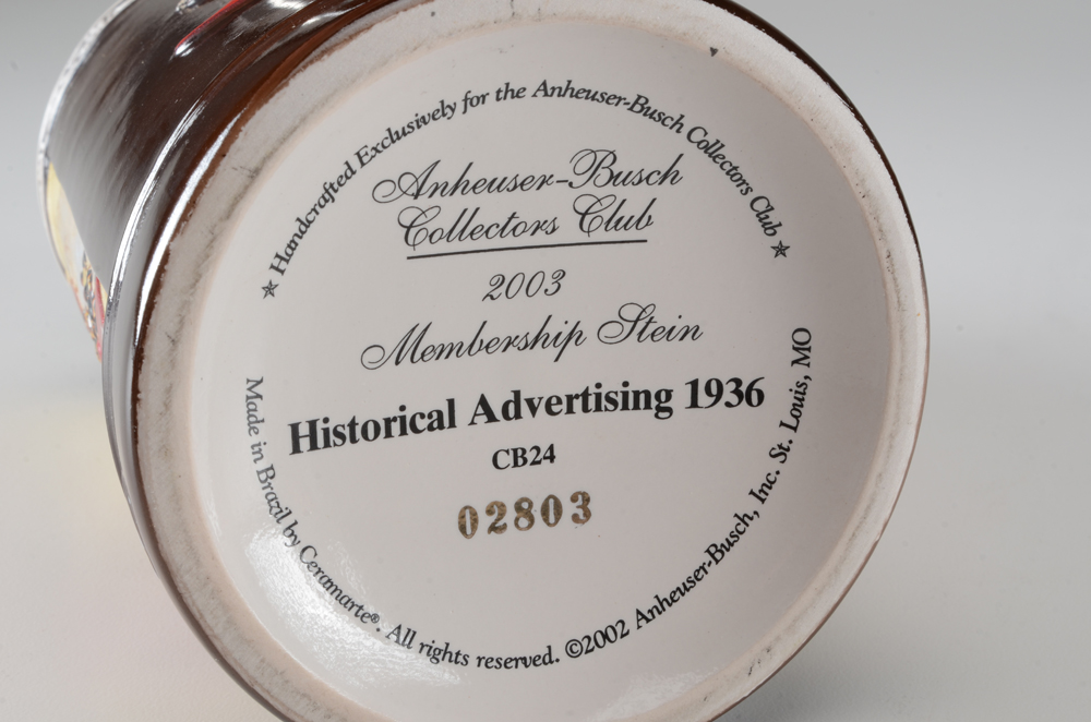 Anheuser Bush 2003 Membership Stein for 1936 Historical Advertising