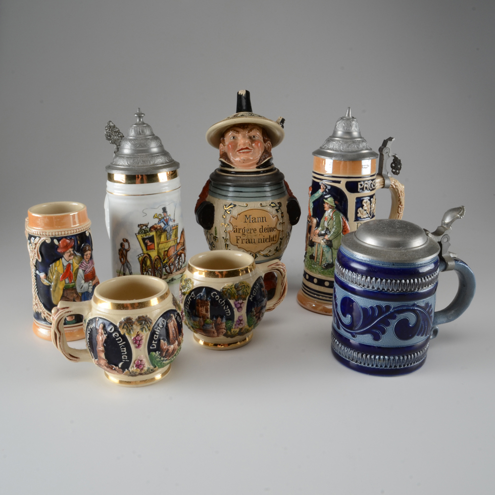 Collection of Vintage Beer Steins and Mugs