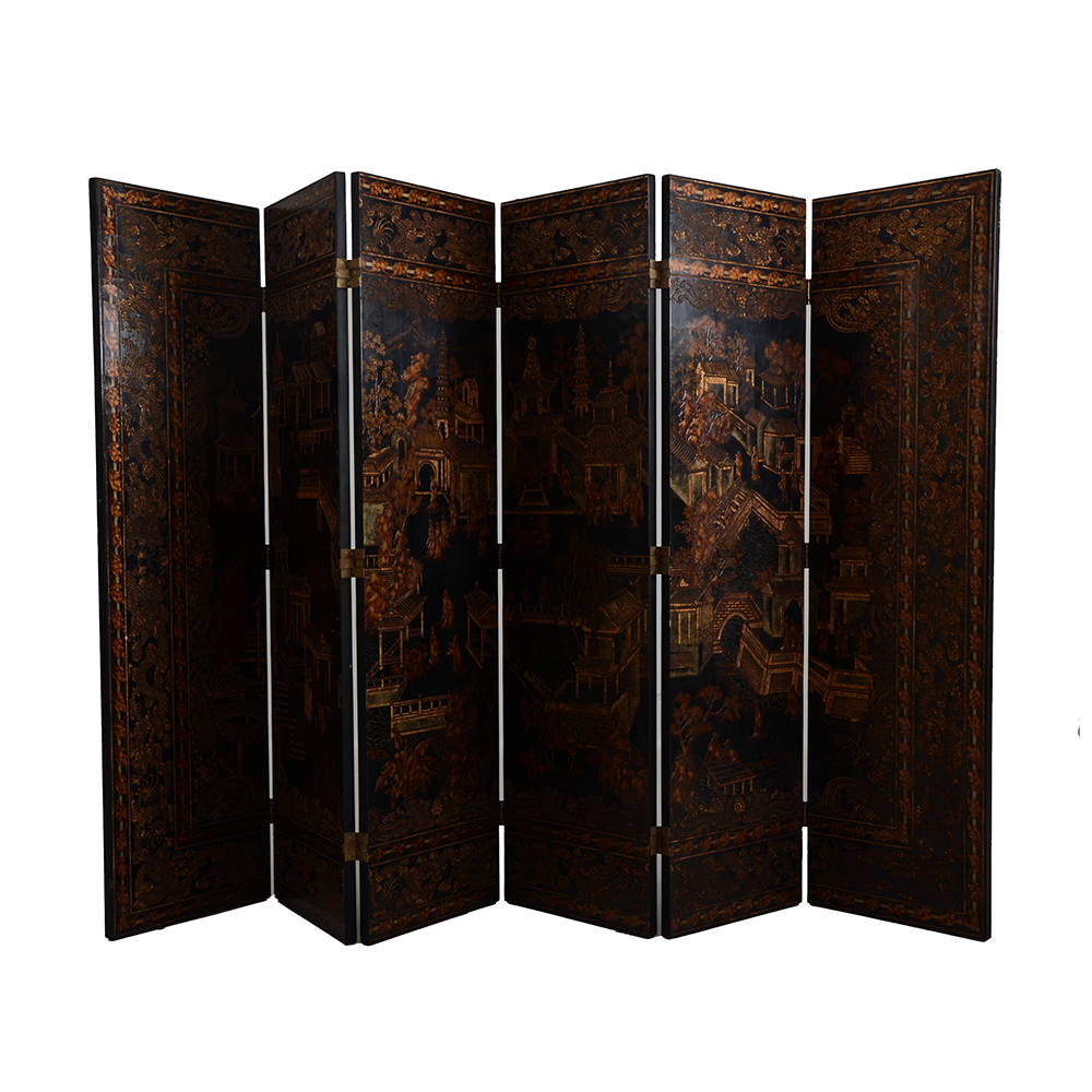 Maitland-Smith Ltd. Hand-Made Black Lacquer Decorative Screen