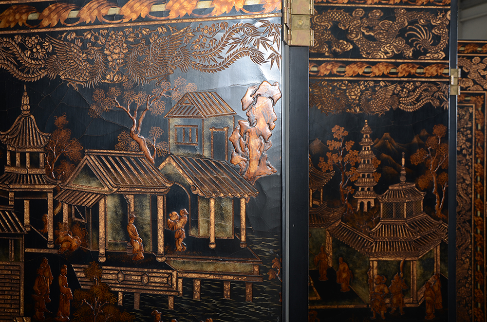 Maitland-Smith Ltd. Hand-Made Black Lacquer Decorative Screen