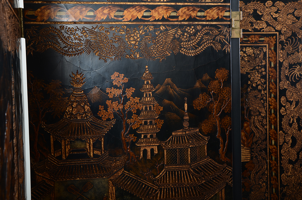 Maitland-Smith Ltd. Hand-Made Black Lacquer Decorative Screen