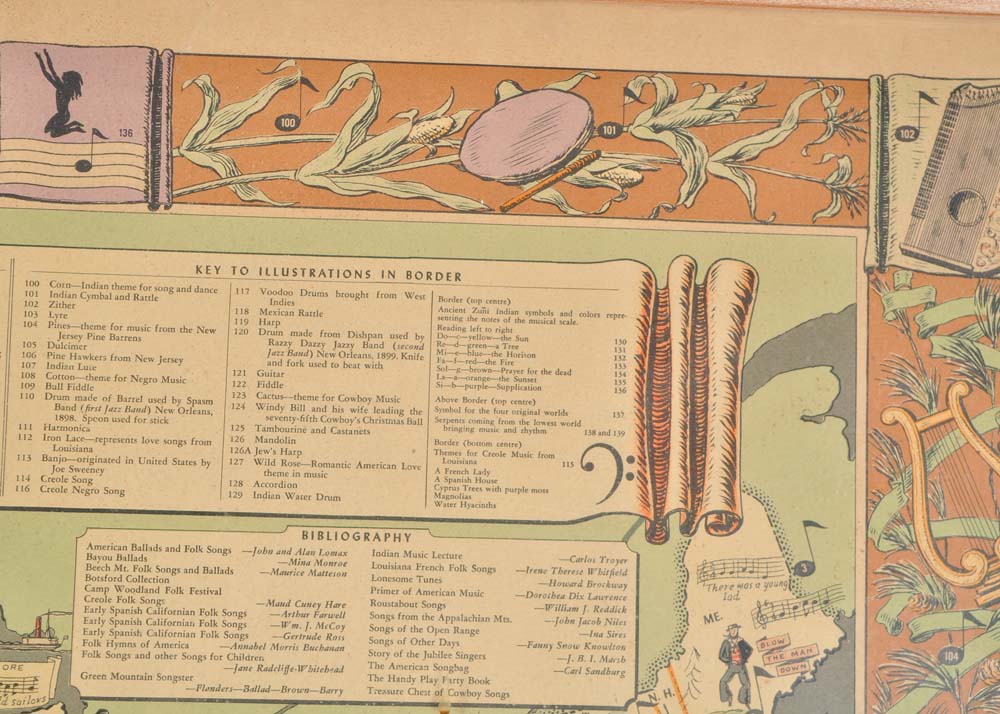 Dorothea Dix Lawrence "Folklore Music Map of the United States" Offset Lithograph