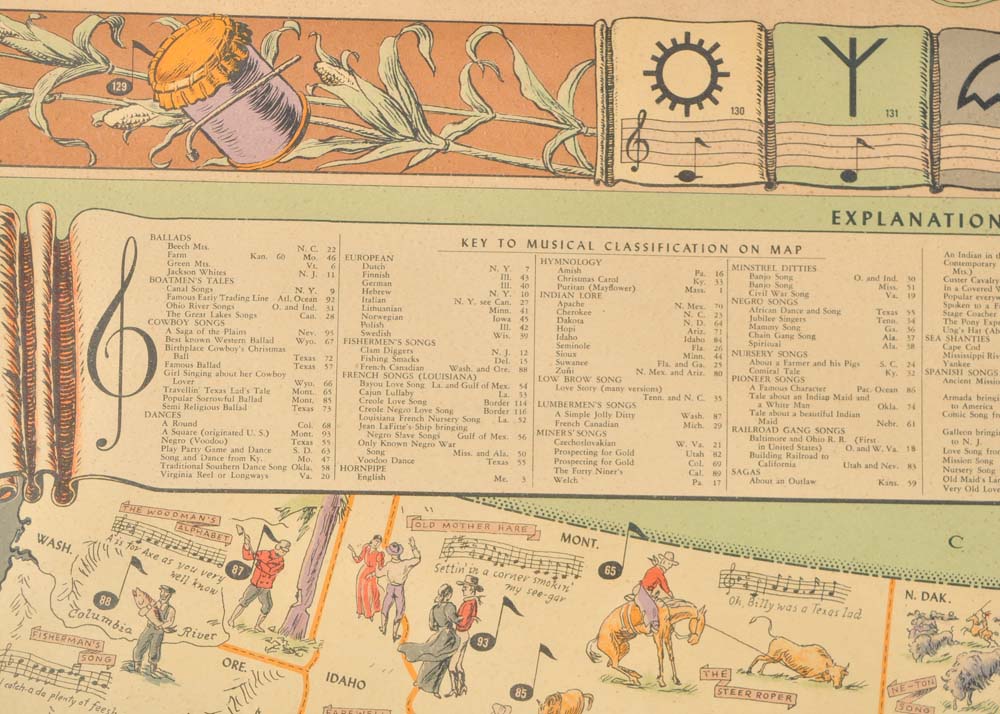 Dorothea Dix Lawrence "Folklore Music Map of the United States" Offset Lithograph