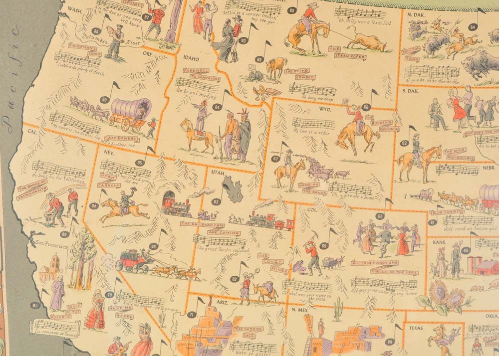 Dorothea Dix Lawrence "Folklore Music Map of the United States" Offset Lithograph