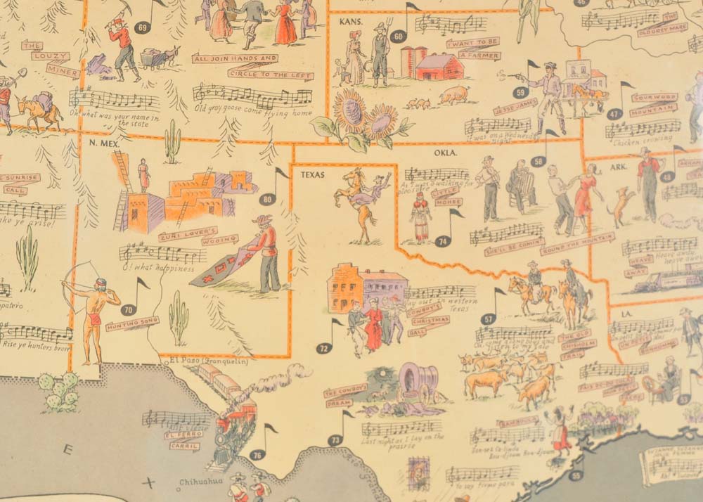 Dorothea Dix Lawrence "Folklore Music Map of the United States" Offset Lithograph