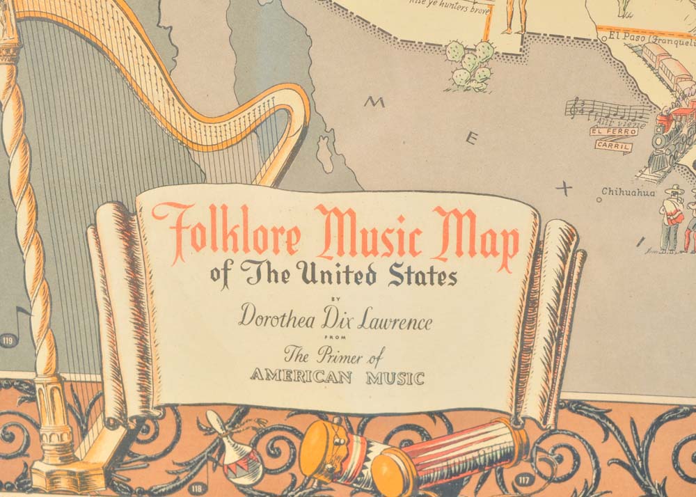 Dorothea Dix Lawrence "Folklore Music Map of the United States" Offset Lithograph