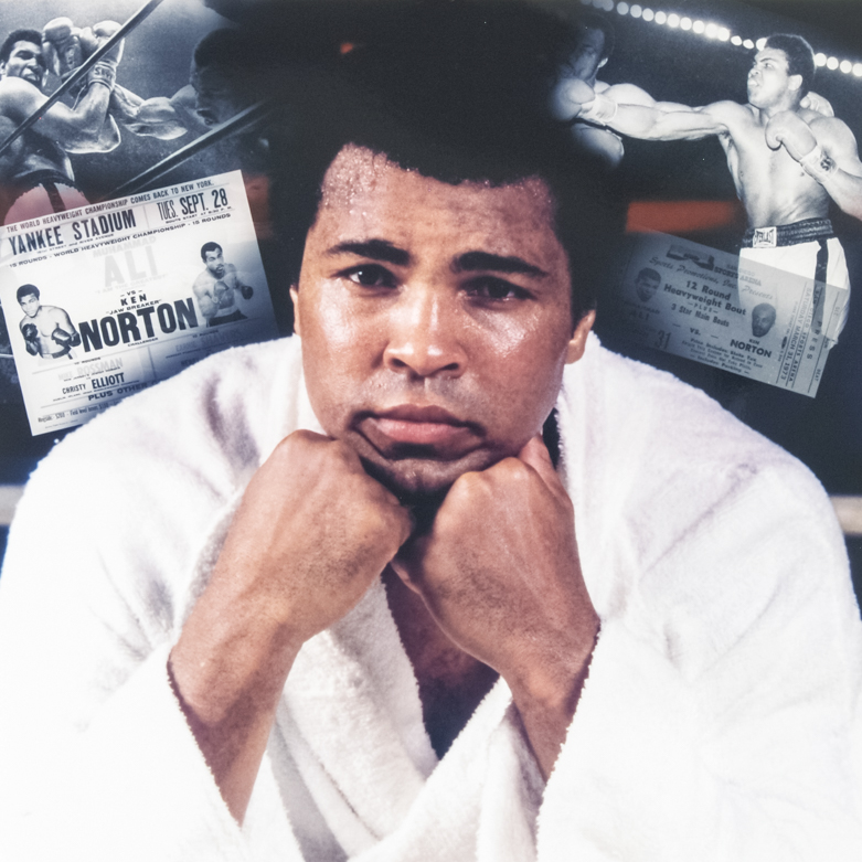 Muhammad Ali in White Robe with Ticket Licensed Photograph