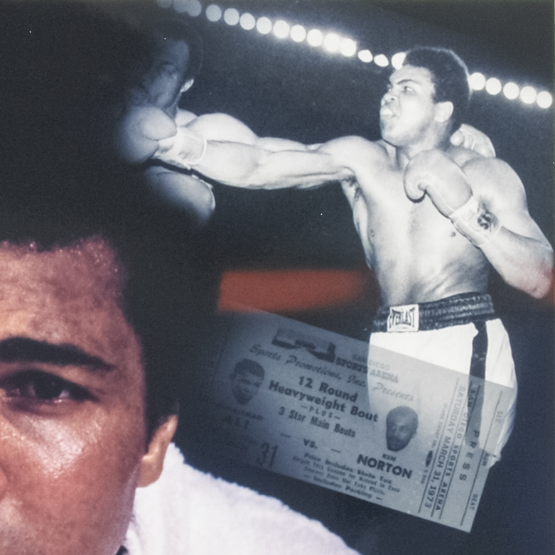 Muhammad Ali in White Robe with Ticket Licensed Photograph