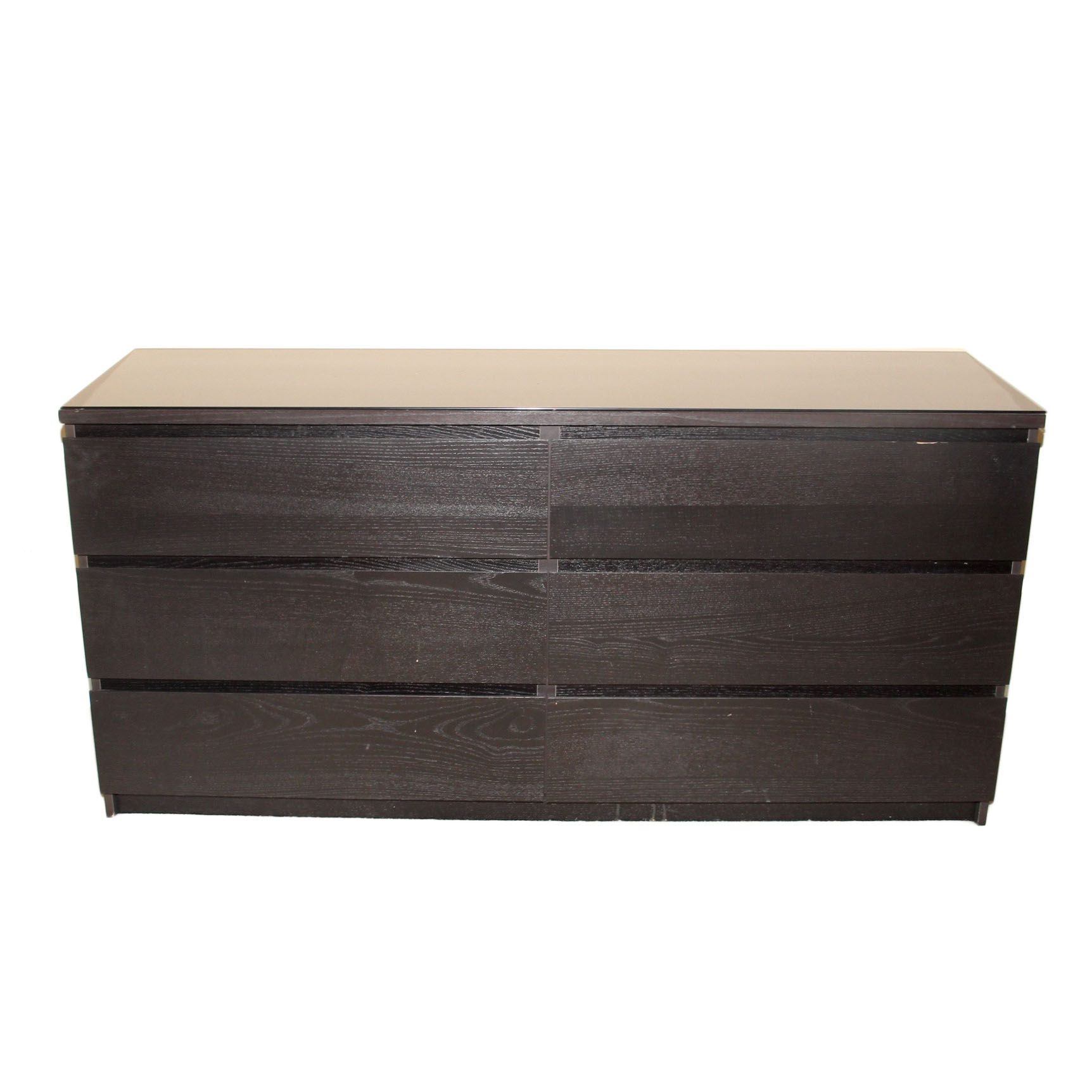 Walnut Finished Glass Top Dresser