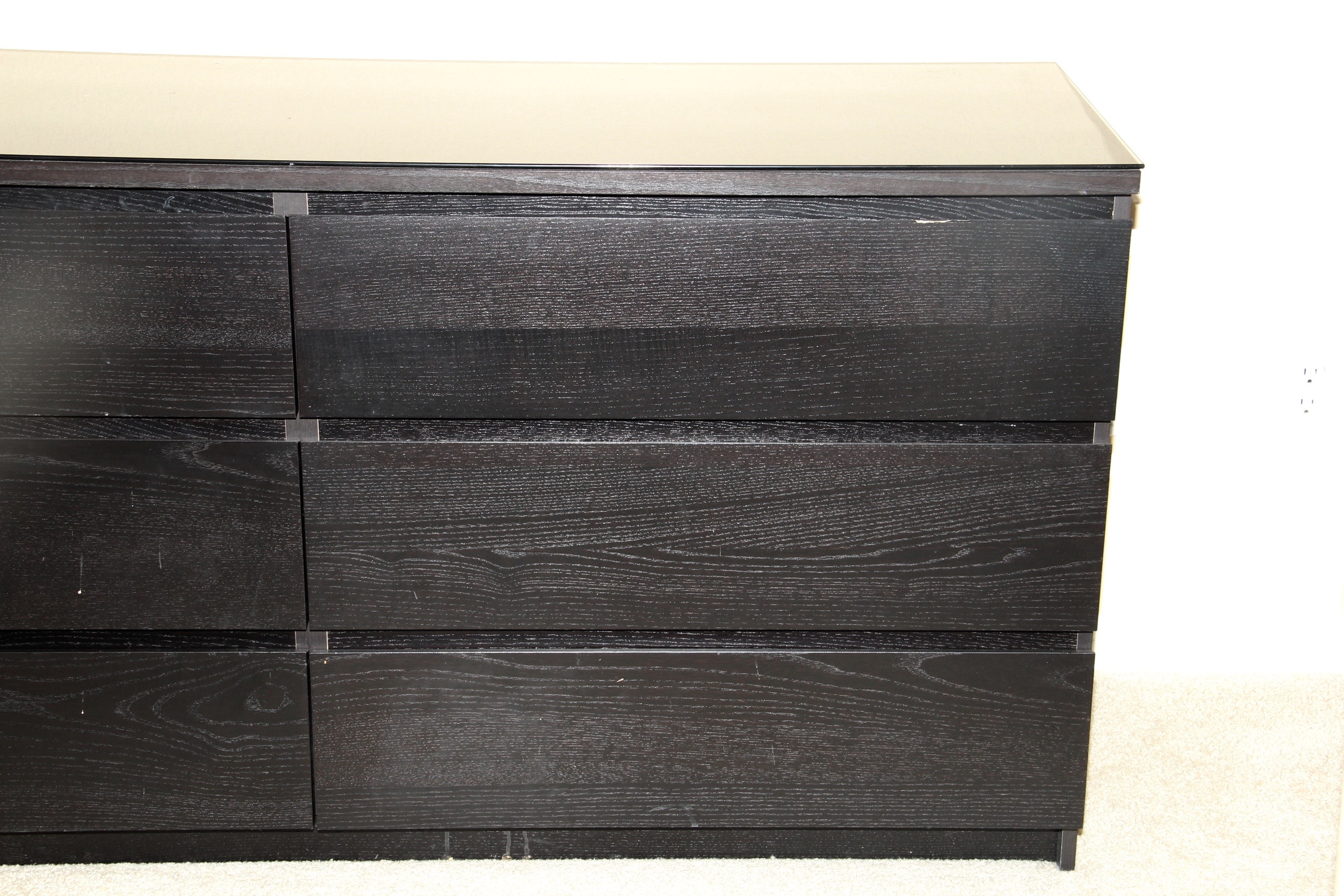 Walnut Finished Glass Top Dresser