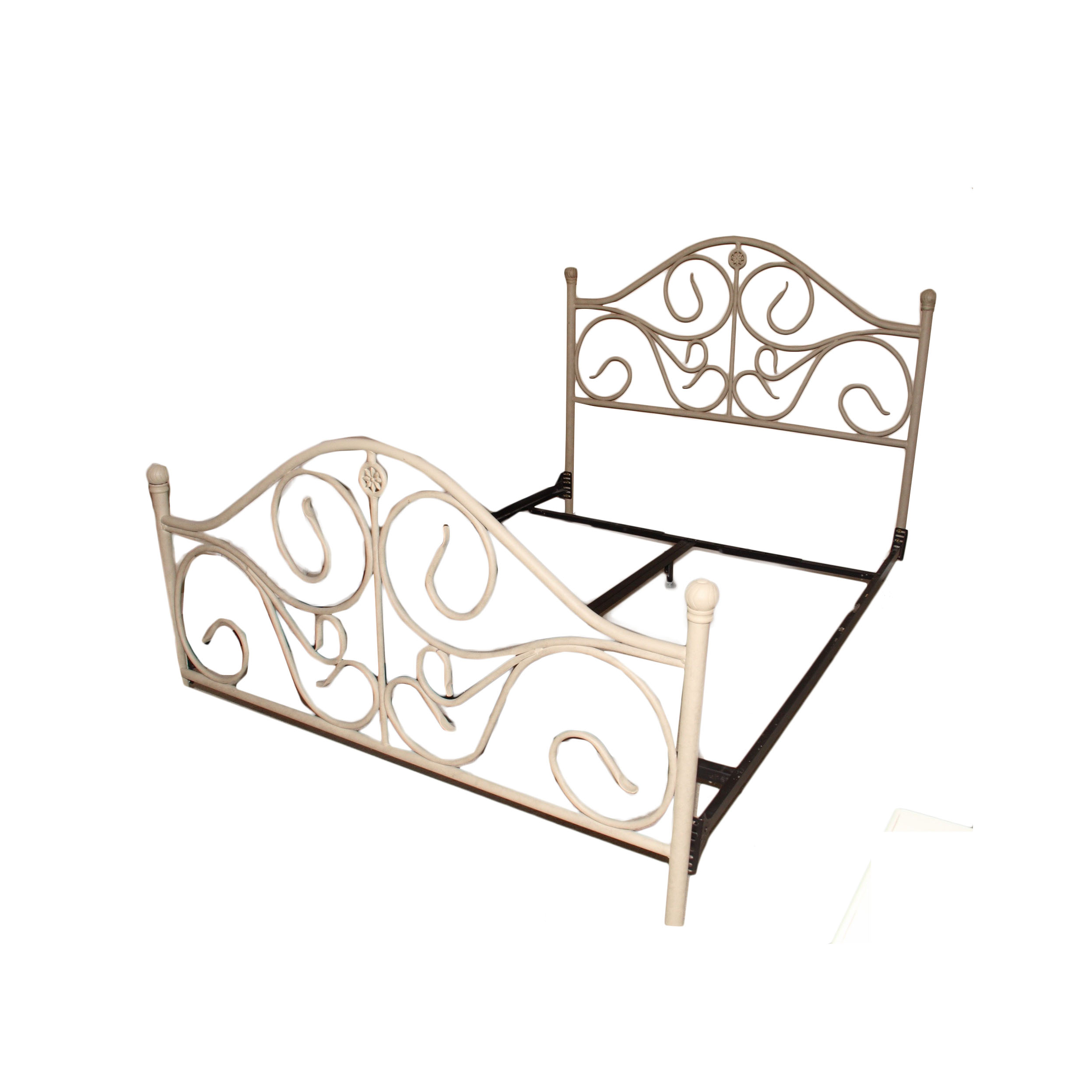 Bed Frame with White Cast Metal Headboard and Footboard
