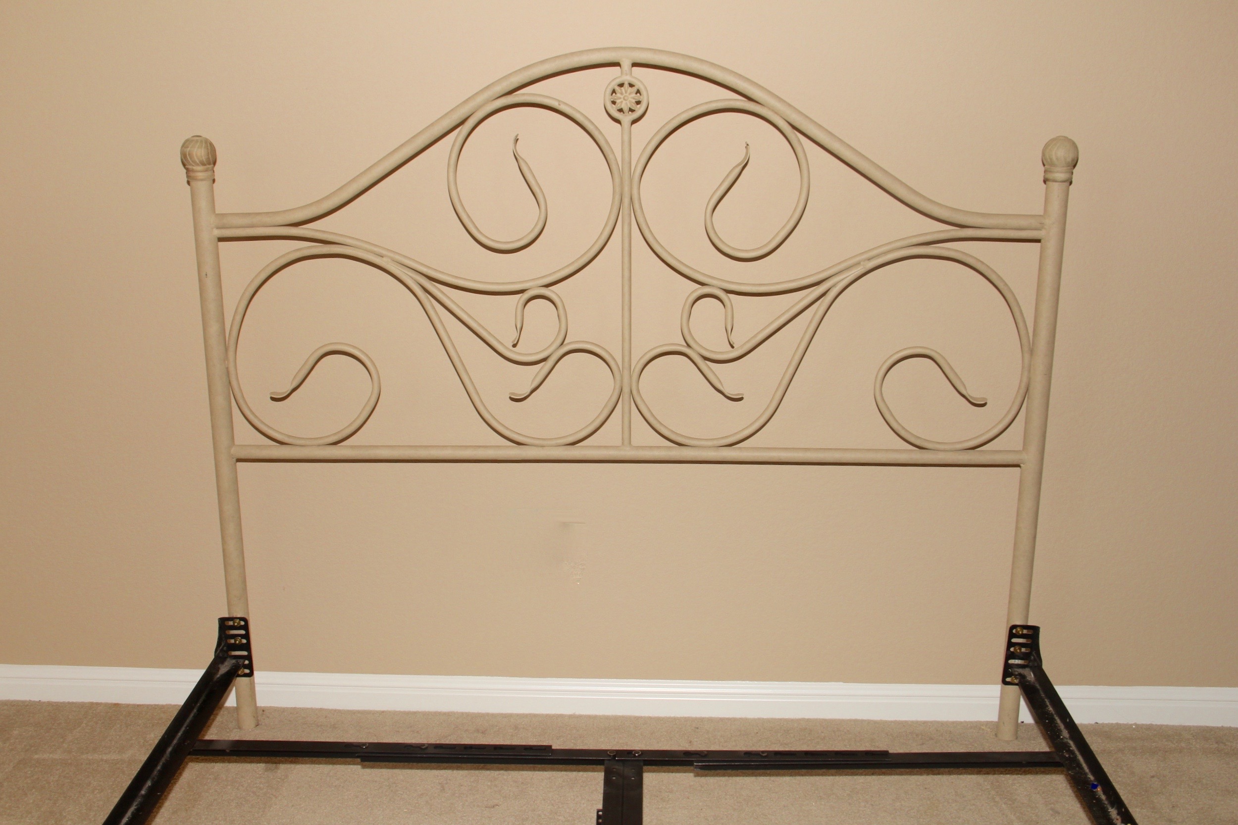 Bed Frame with White Cast Metal Headboard and Footboard