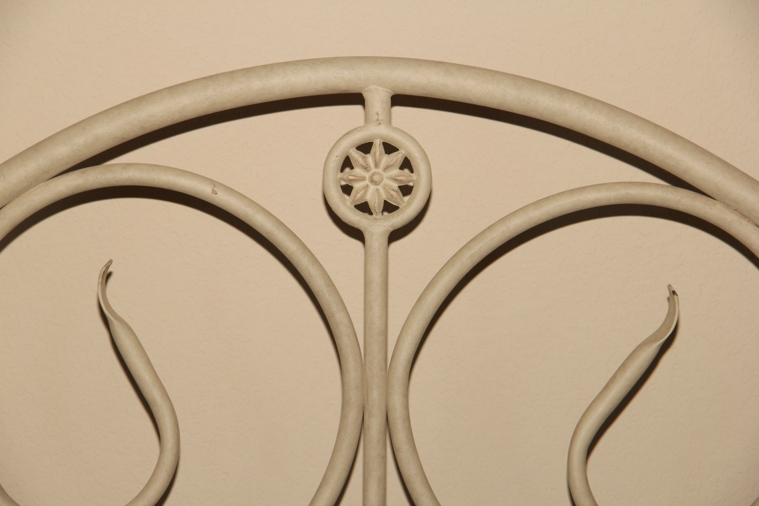 Bed Frame with White Cast Metal Headboard and Footboard