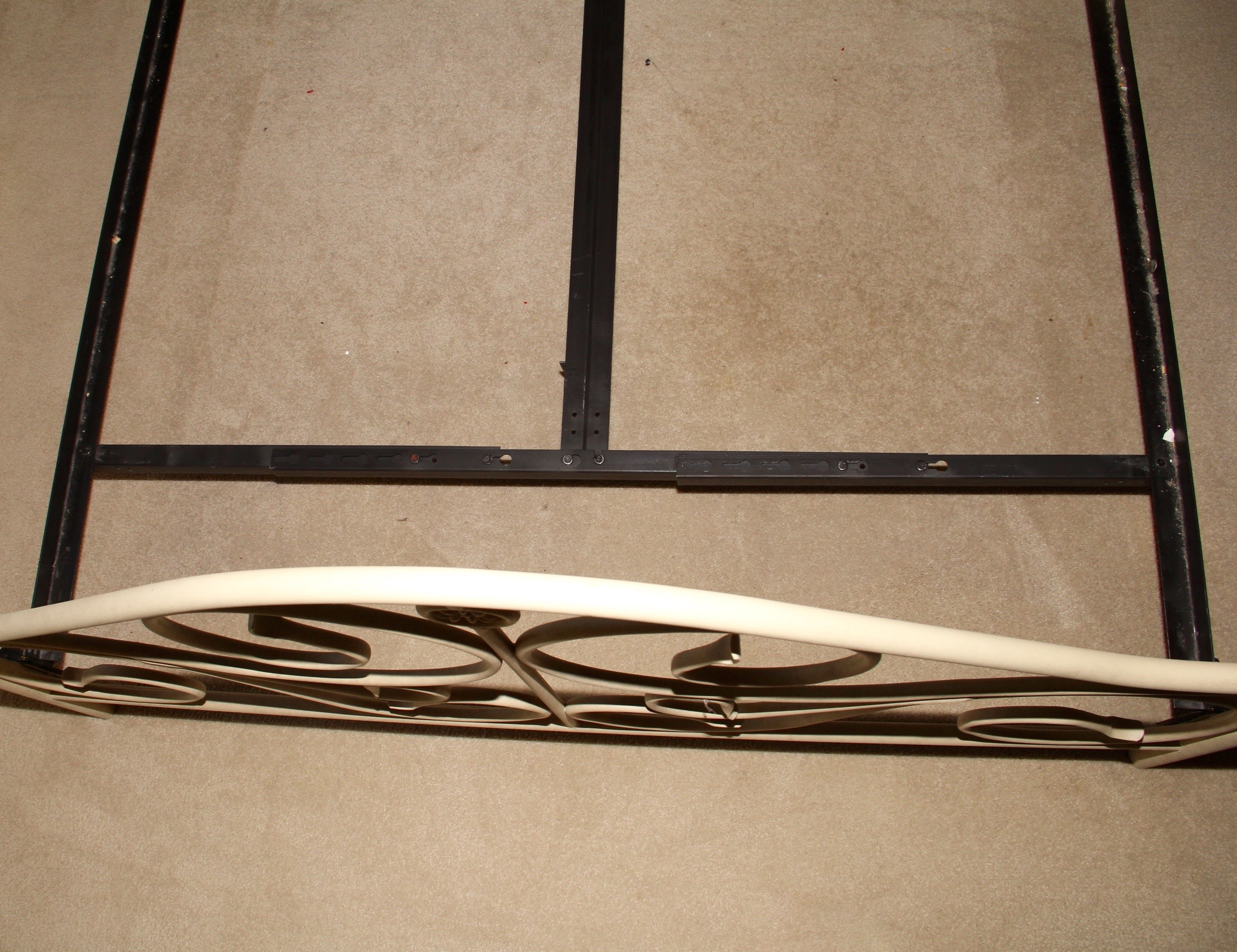 Bed Frame with White Cast Metal Headboard and Footboard