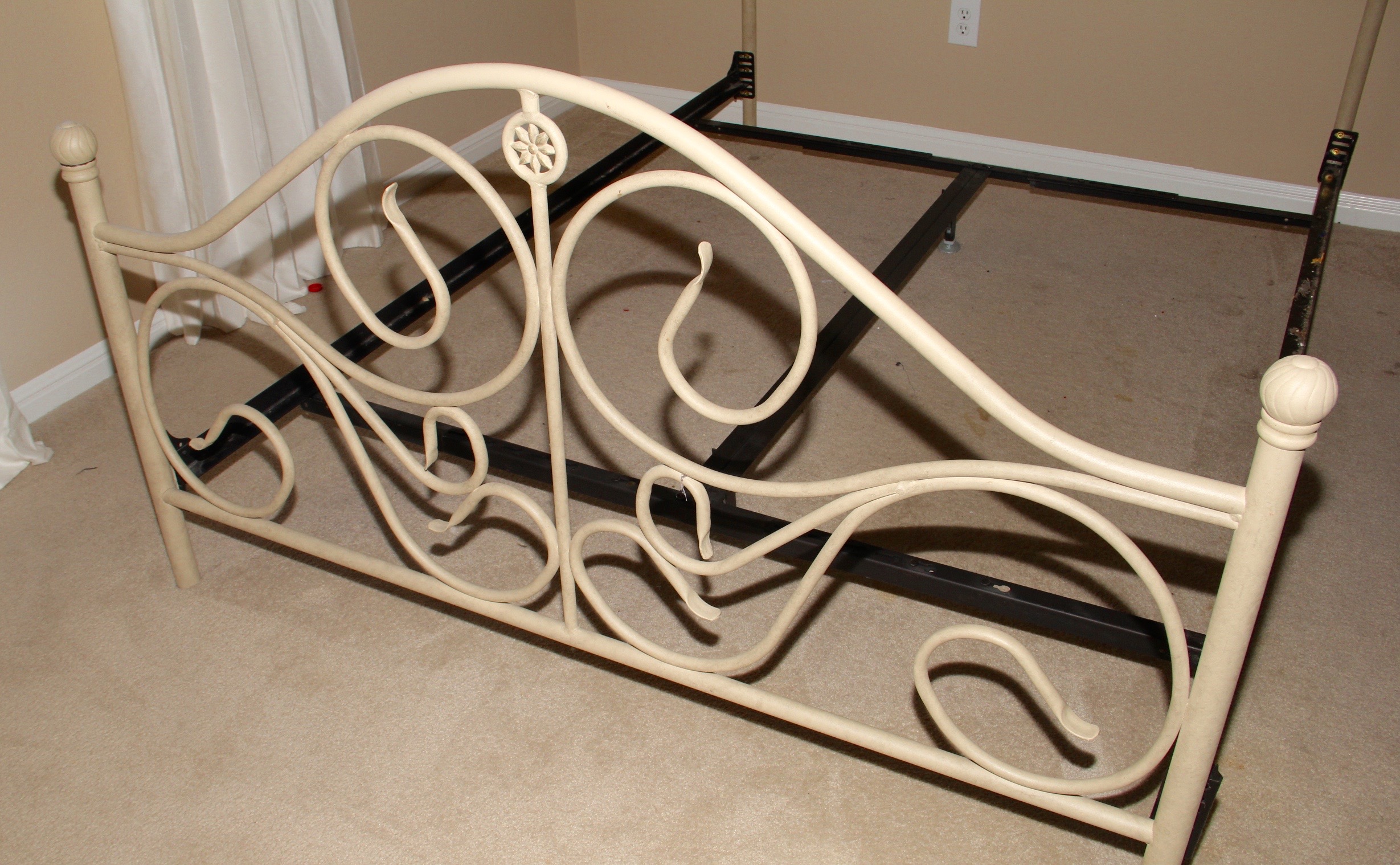 Bed Frame with White Cast Metal Headboard and Footboard