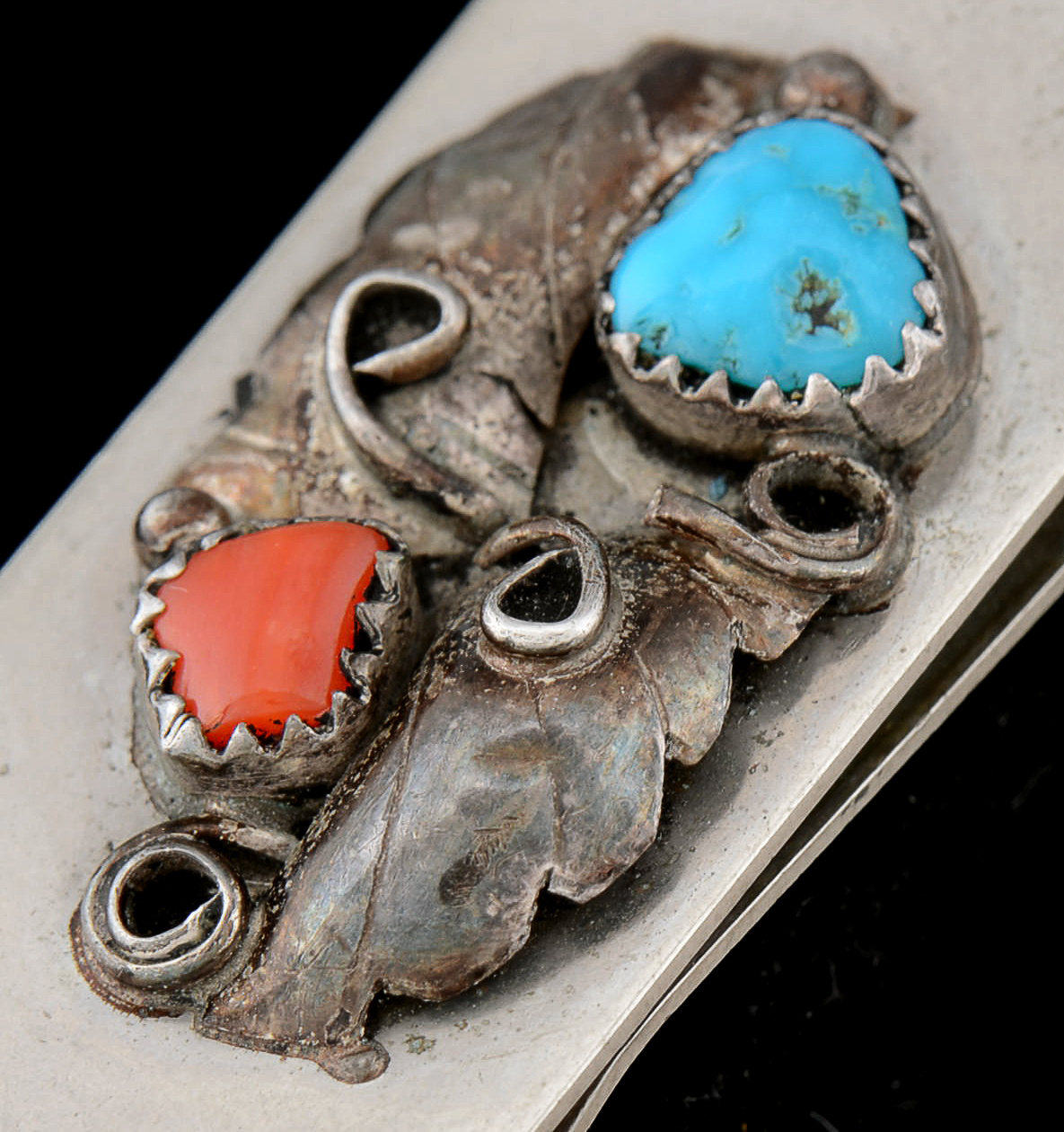 Native American Navajo Turquoise and Red Coral Money Clip
