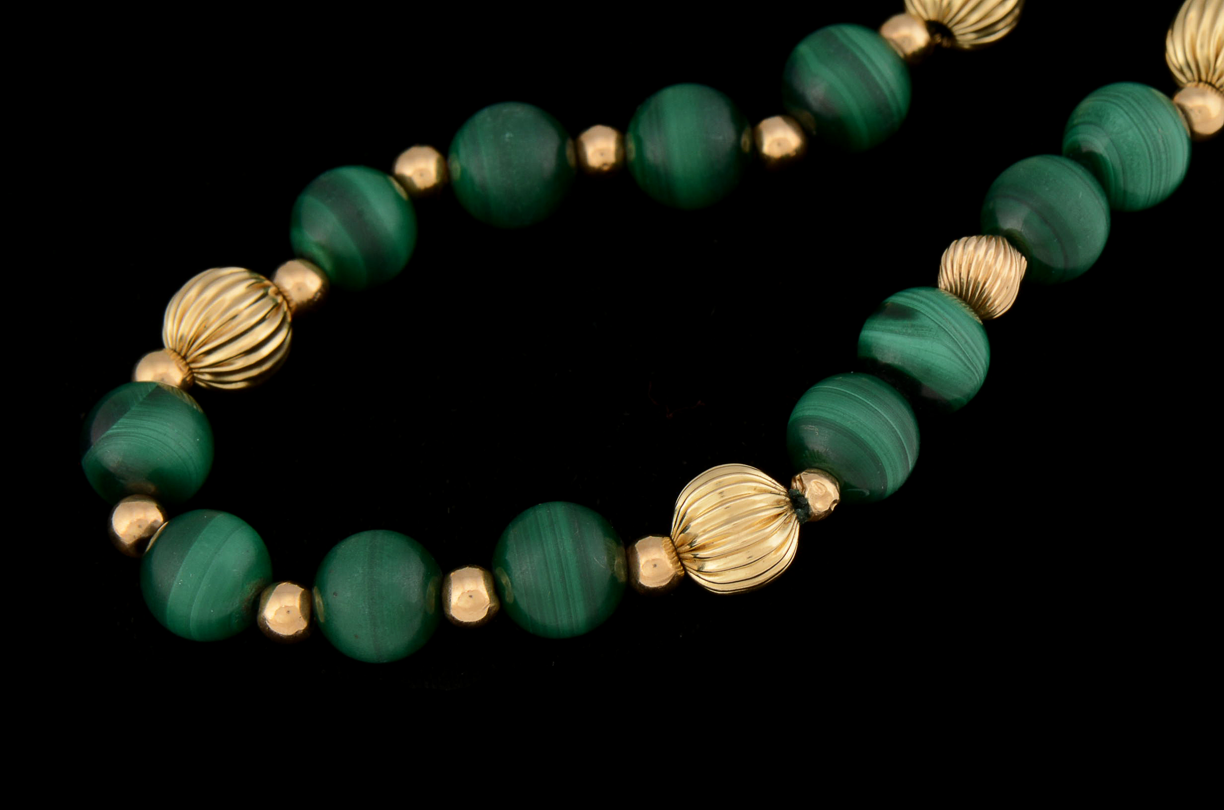 Malachite and 14K Yellow Gold Beaded Necklace
