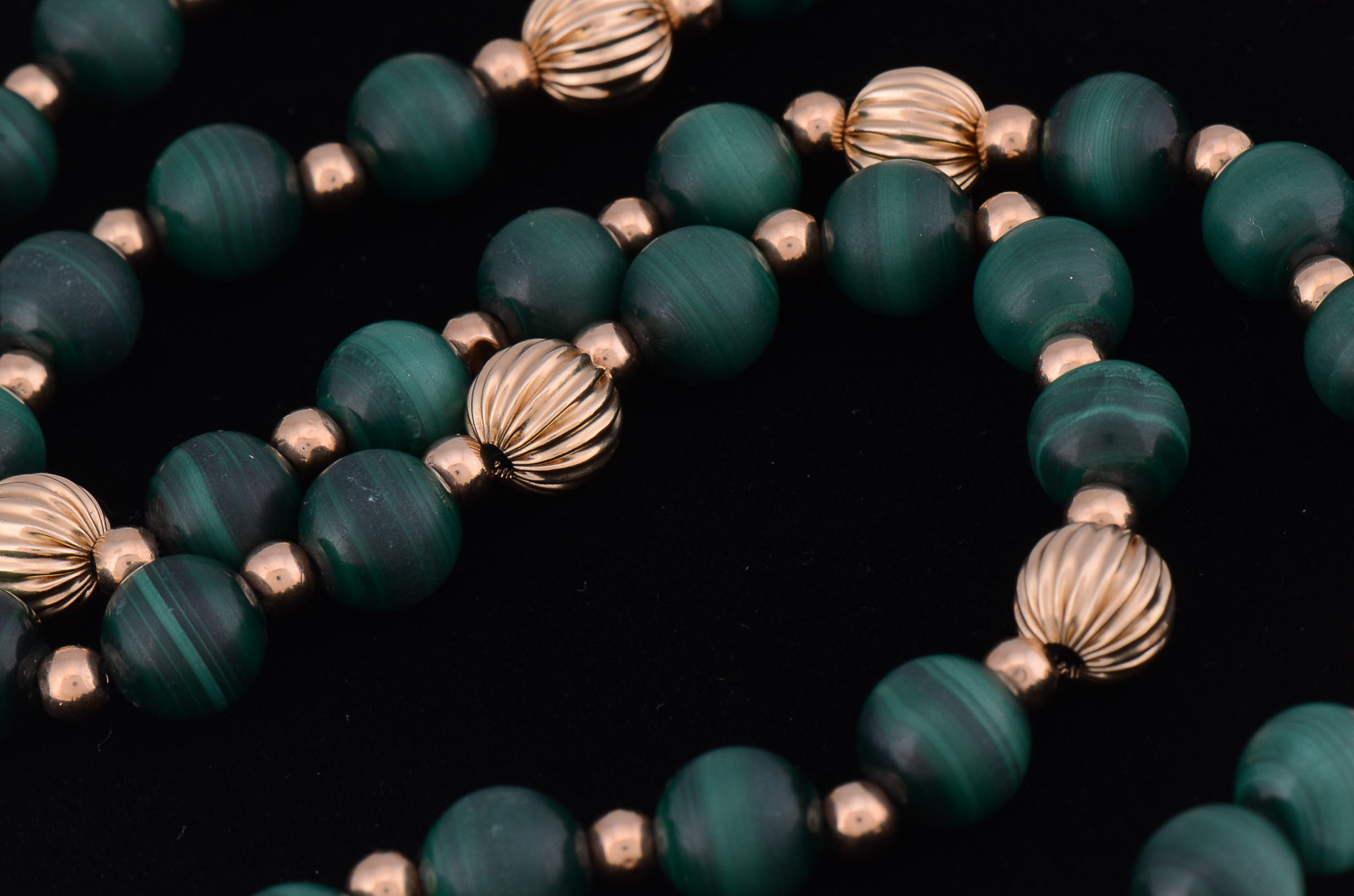 Malachite and 14K Yellow Gold Beaded Necklace