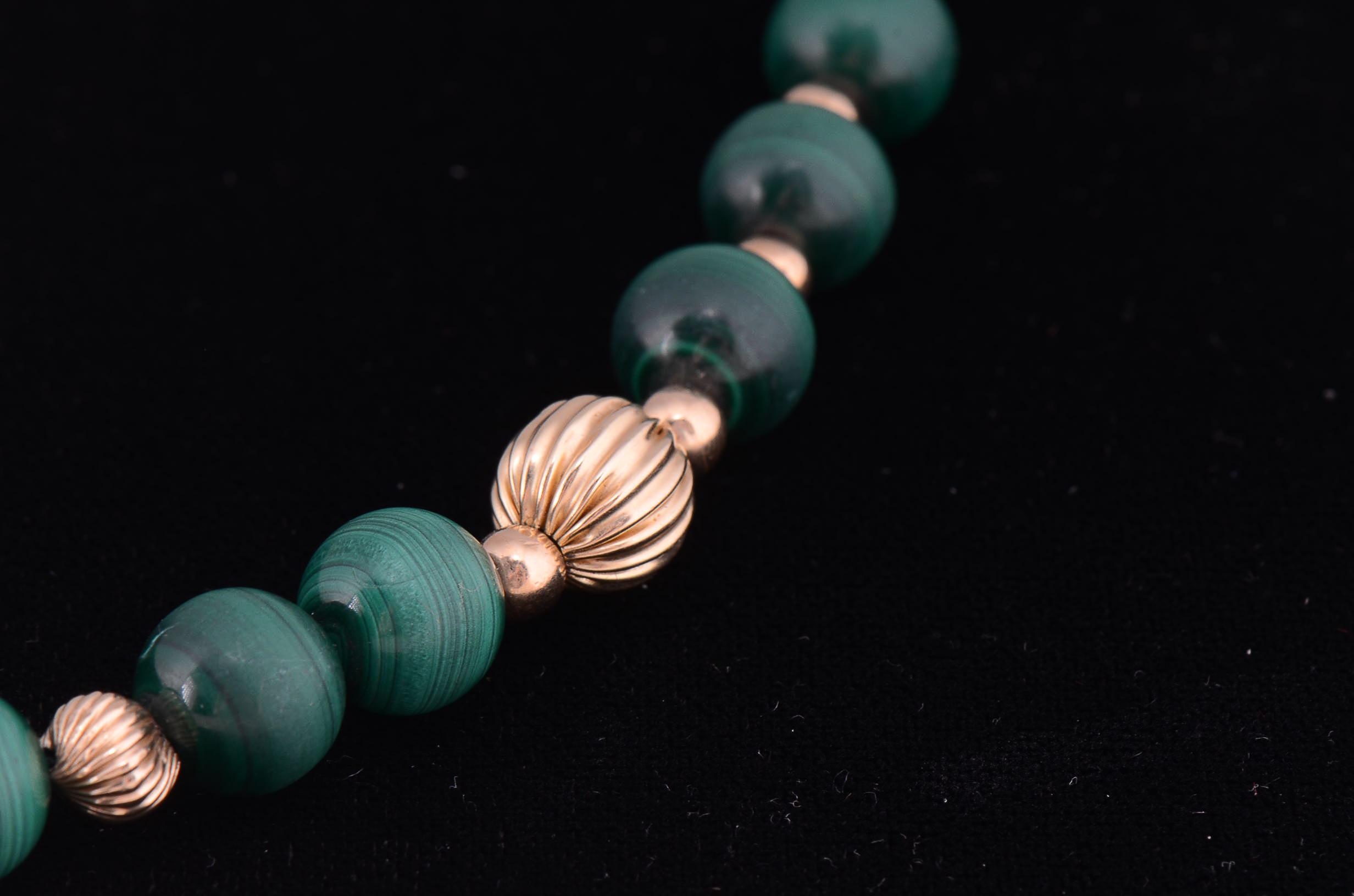 Malachite and 14K Yellow Gold Beaded Necklace