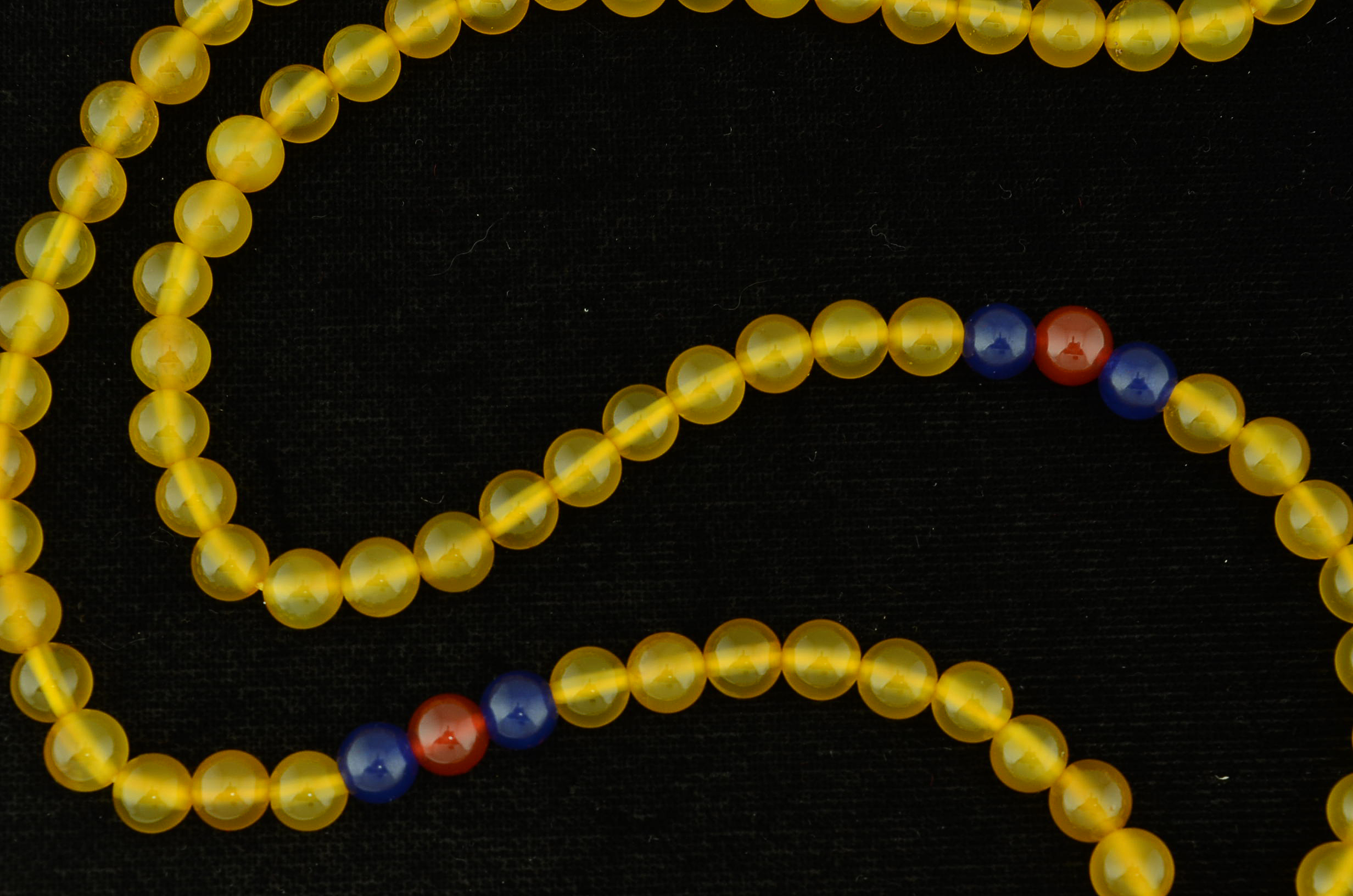 Chinese Dyed Yellow Chalcedony, Quartzite and Carnelian Beaded Necklace with Enameled Chalcedony Pendant