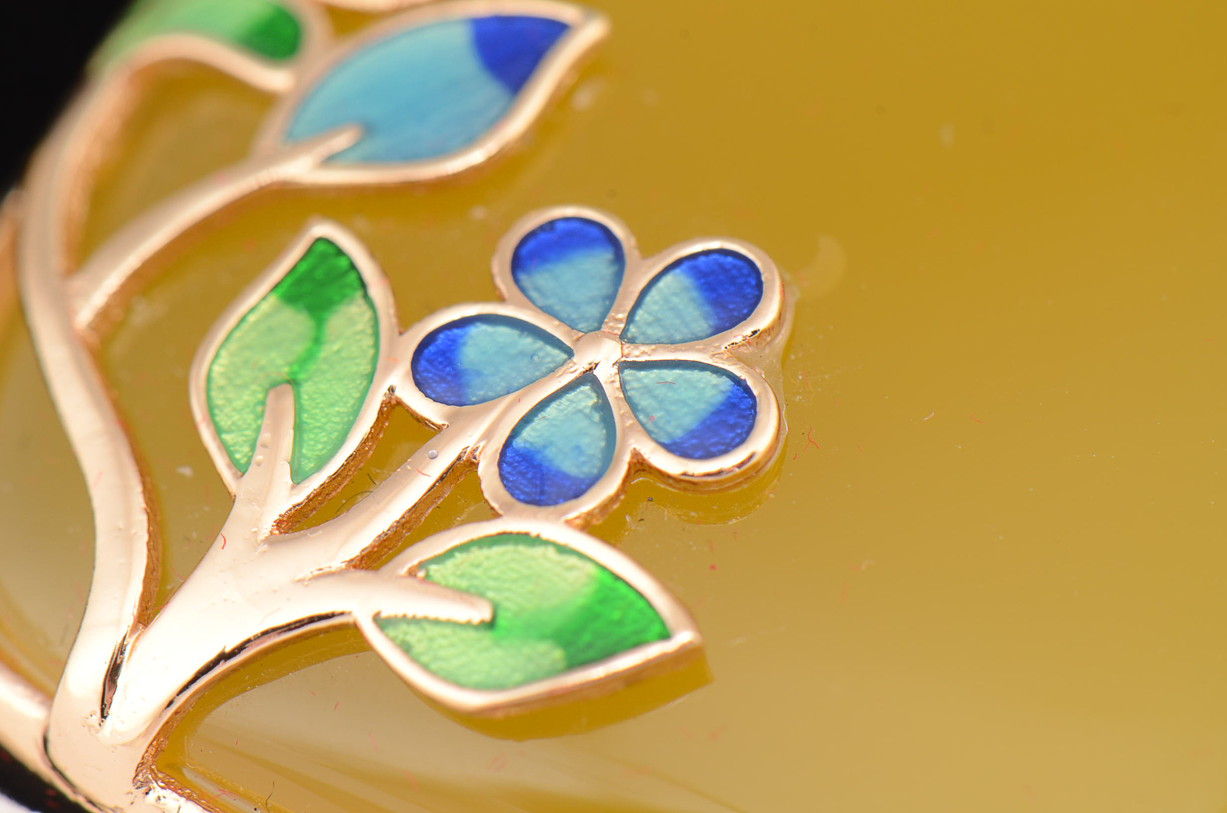 Chinese Dyed Yellow Chalcedony, Quartzite and Carnelian Beaded Necklace with Enameled Chalcedony Pendant