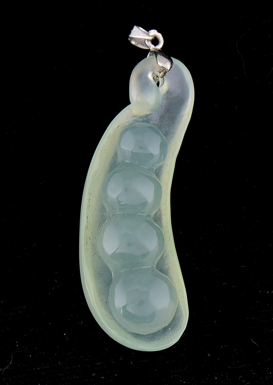 Chinese Carved Natural Bowenite Pea Pod Pendant with 18K Gold Plated Bale and Carved Bowenite Serpentine Comb