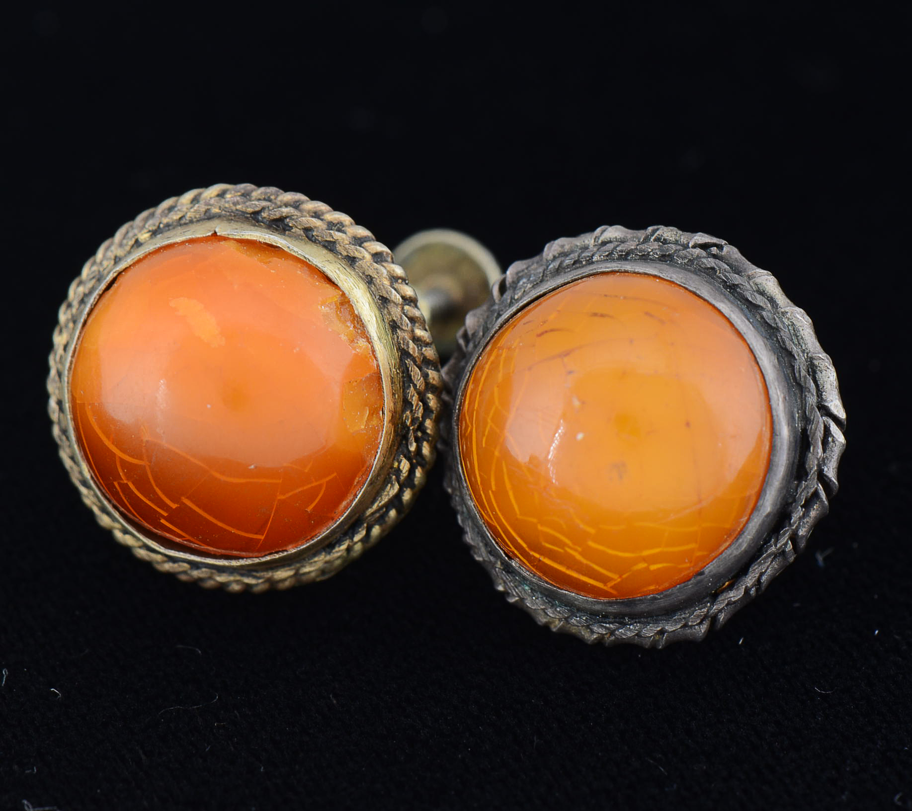 Group of Early 20th Century Chinese Export Amber and Silver Screw Back Earrings