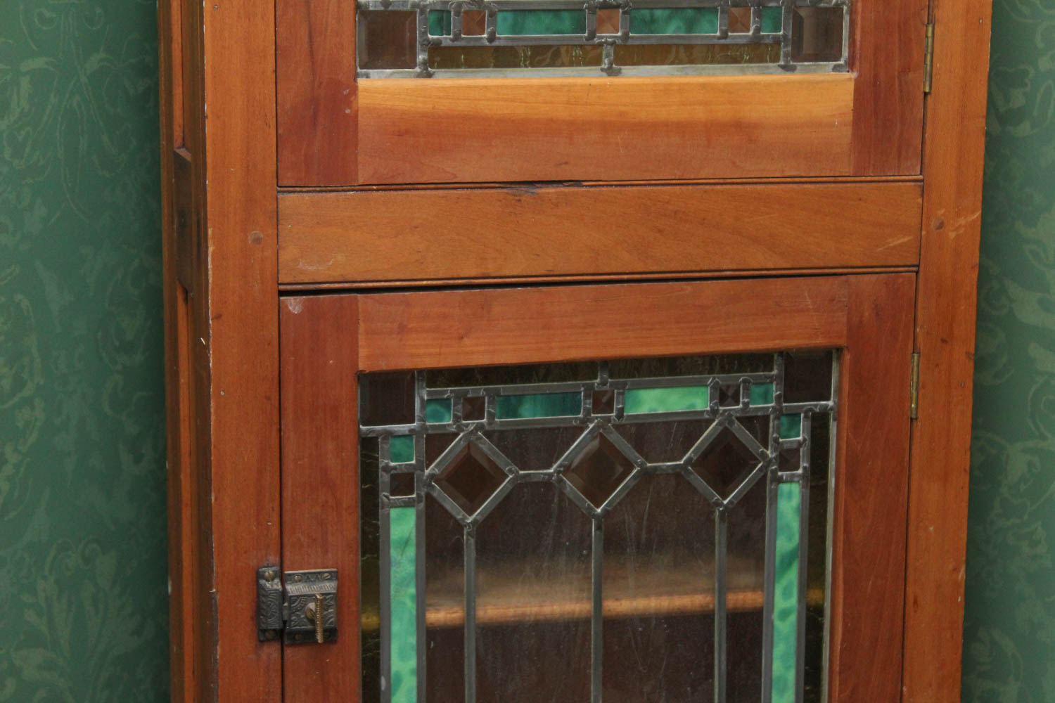 Victorian Style Stained Glass Pine Storage Cabinet