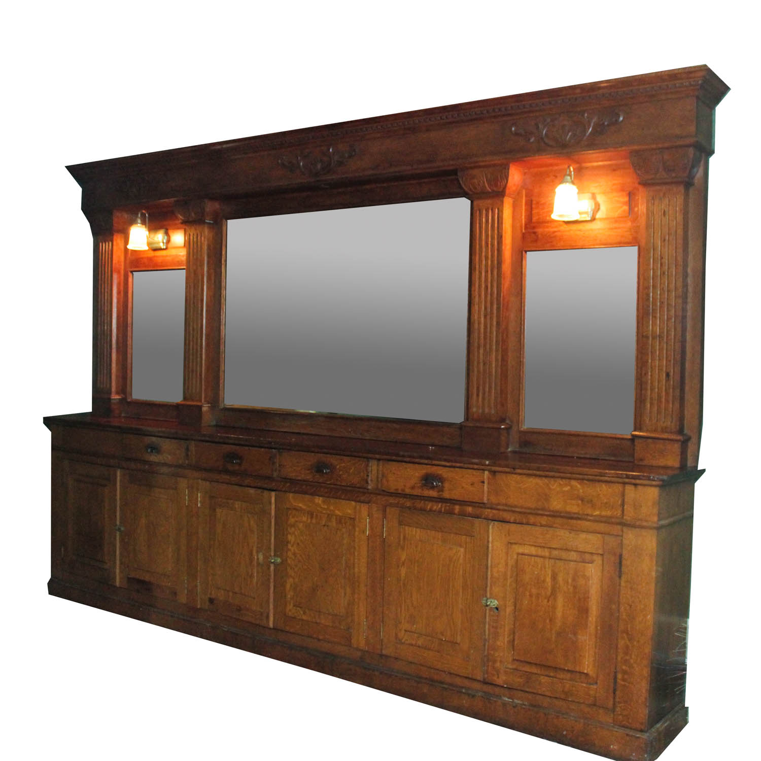 Pre-Prohibition Era Mirrored Tiger Oak Back Bar