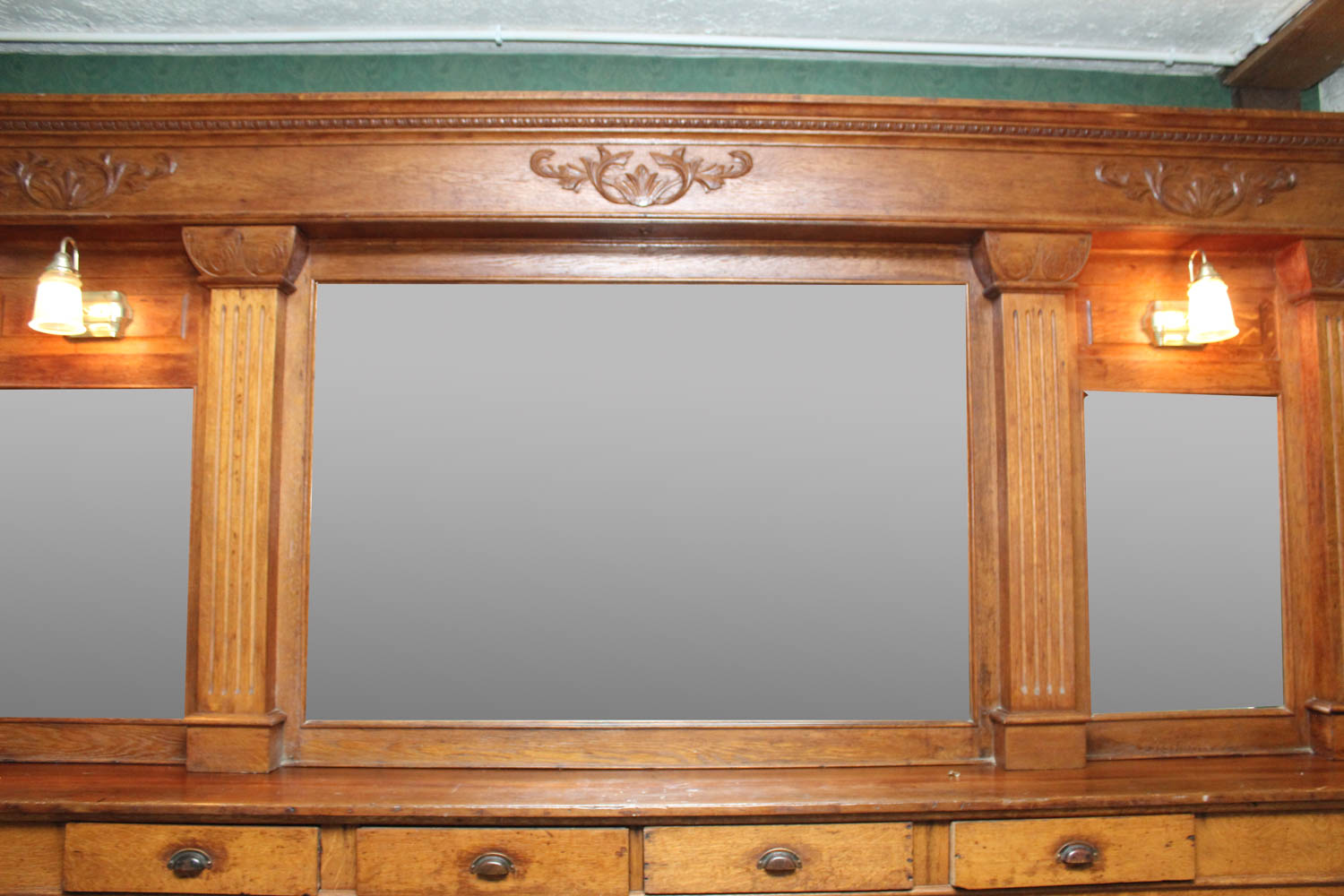 Pre-Prohibition Era Mirrored Tiger Oak Back Bar