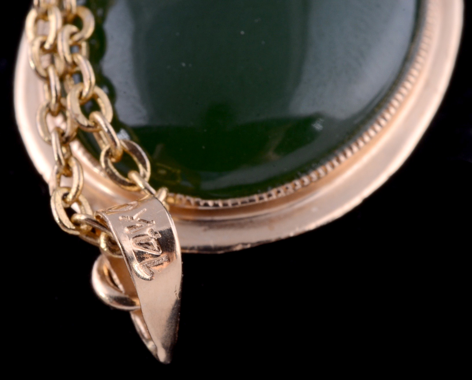 14K Yellow Gold and Nephrite Jade Dangle Pendant with Pierced Earrings