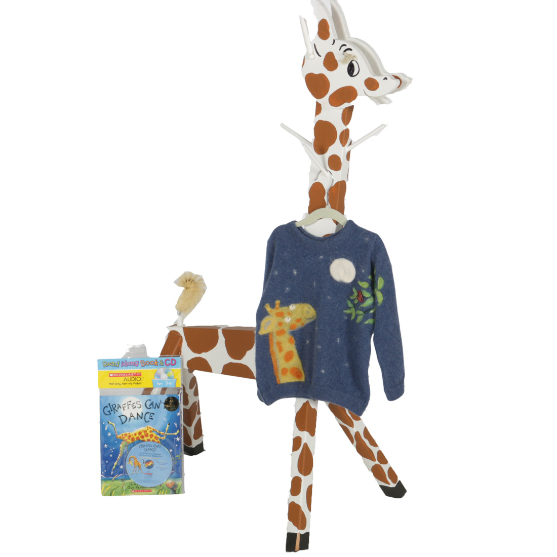 Giraffe Coat Rack, Book and Sweater
