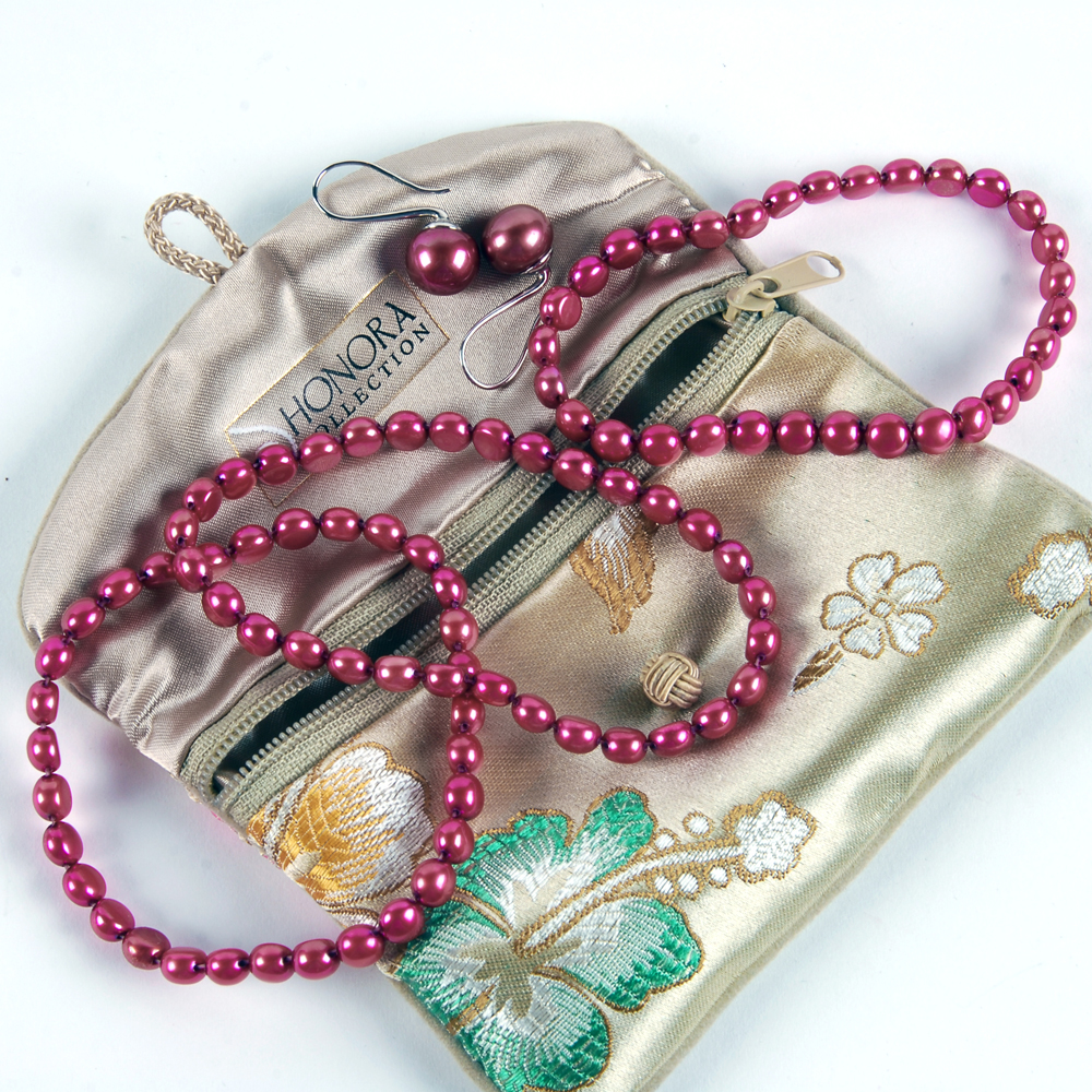 Honora Fuchsia Pearl Bracelet and Sterling Silver Earrings