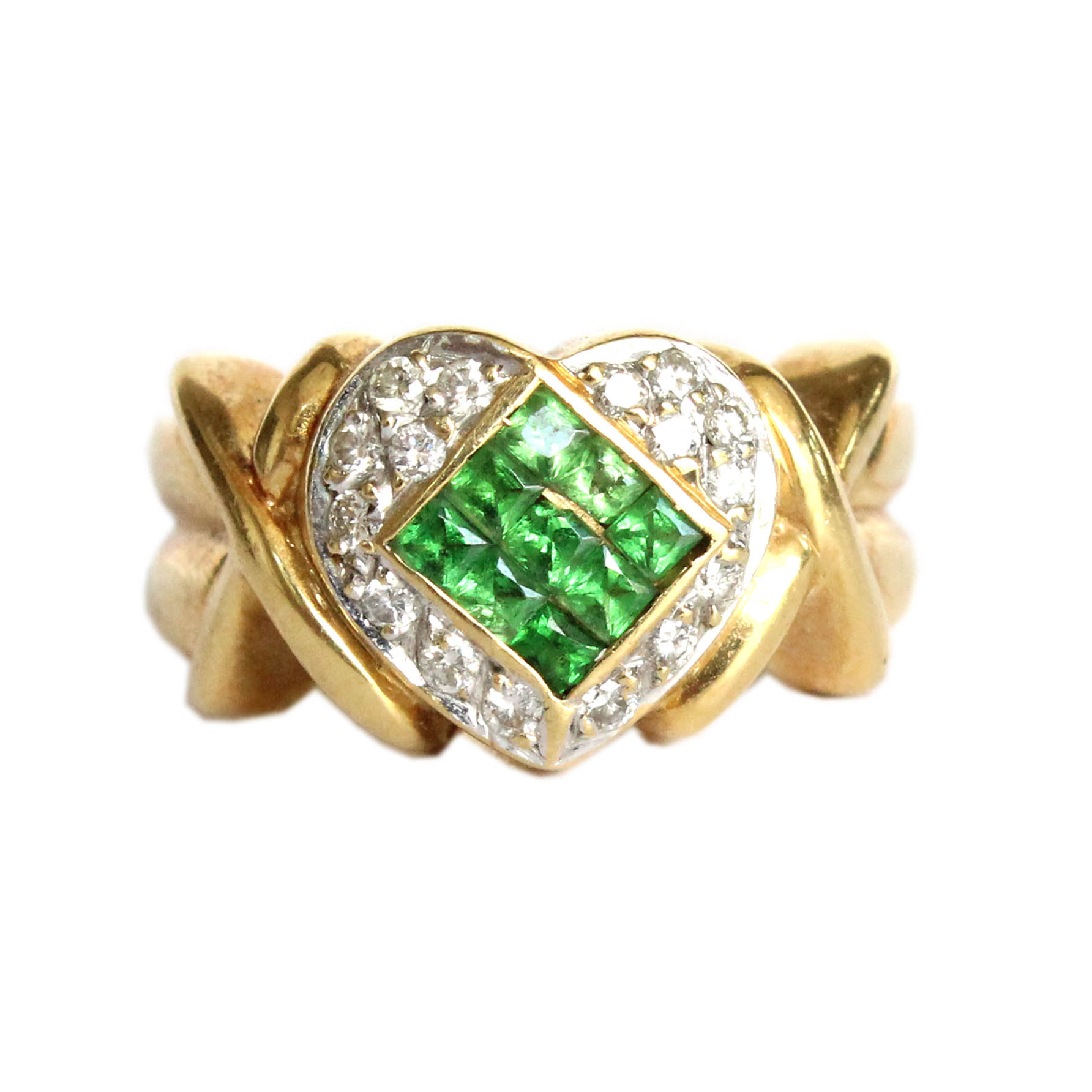 18K Yellow Gold Ring with Emeralds, Size 7