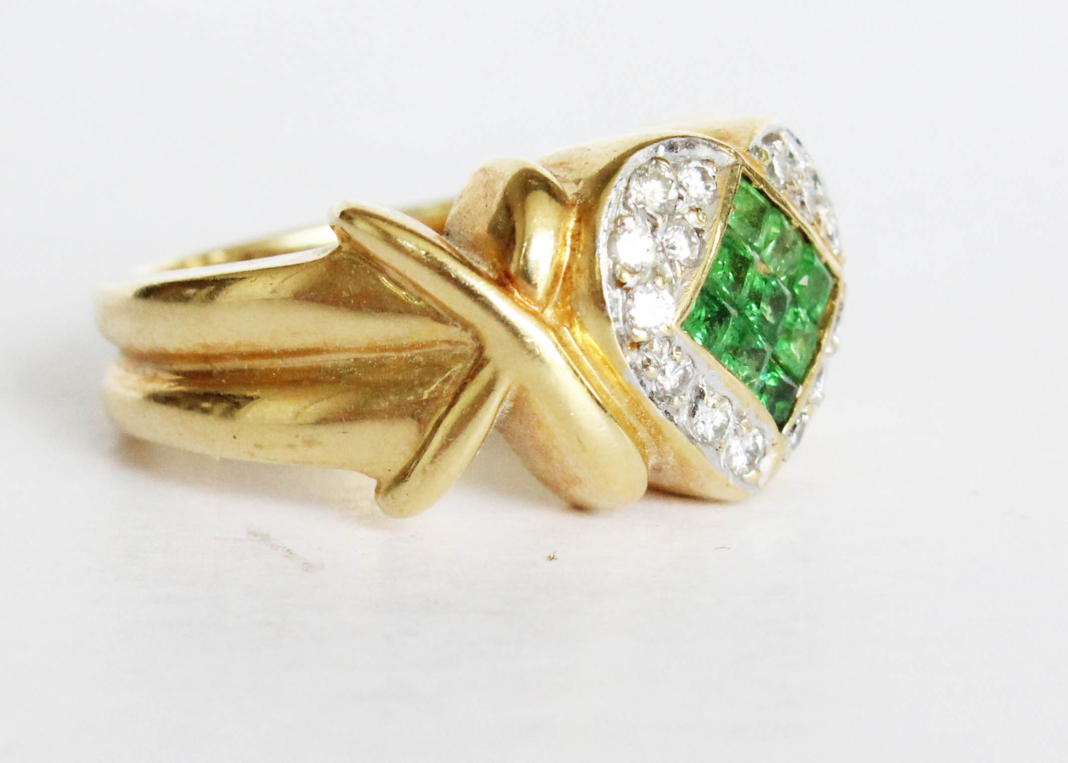 18K Yellow Gold Ring with Emeralds, Size 7