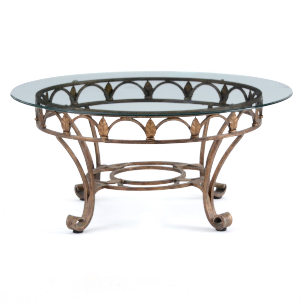 Round Wrought Iron and Glass Coffee Table