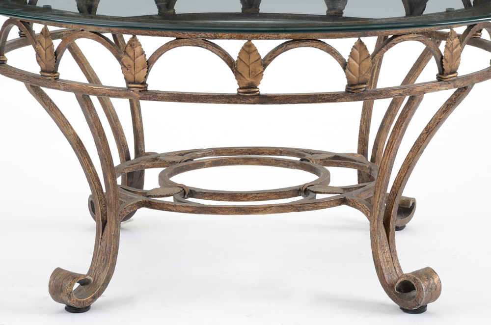 Round Wrought Iron and Glass Coffee Table
