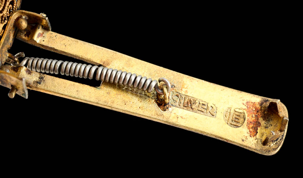 Two Early 20th Century Chinese Export Dress Clips with Lapis Lazuli Bezel Set Stones