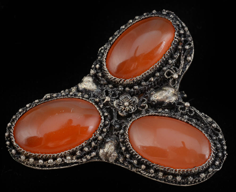 A Group of Early 20th Chinese Export Carnelian and Silver Filigree Jewelry