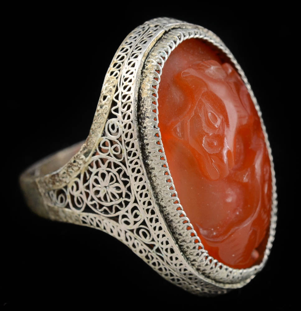 A Group of Early 20th Chinese Export Carnelian and Silver Filigree Jewelry